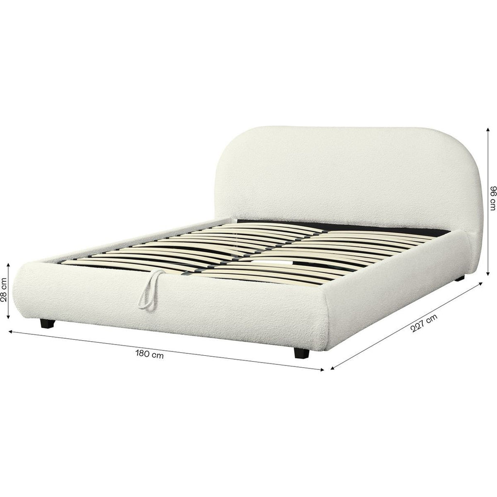 Madisson - Lit Coffre avec Tête de Lit Matelassée en Tissu Bouclé - Beige