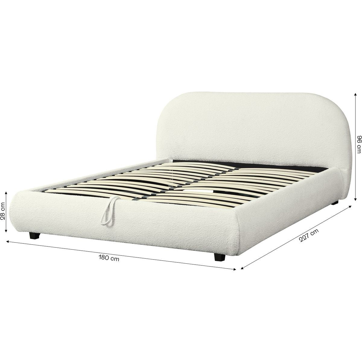 Madisson - Lit Coffre avec Tête de Lit Matelassée en Tissu Bouclé - Beige