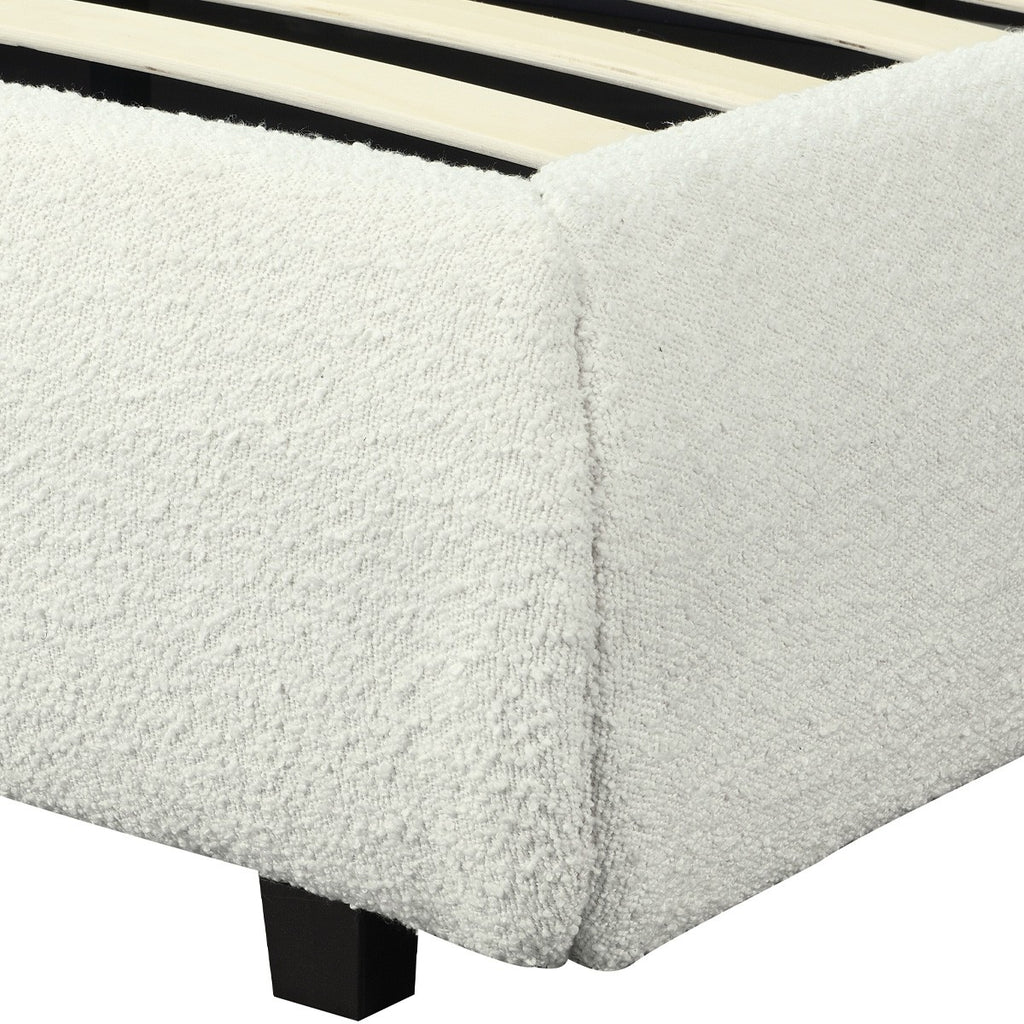 Madisson - Lit Coffre avec Tête de Lit Matelassée en Tissu Bouclé - Beige