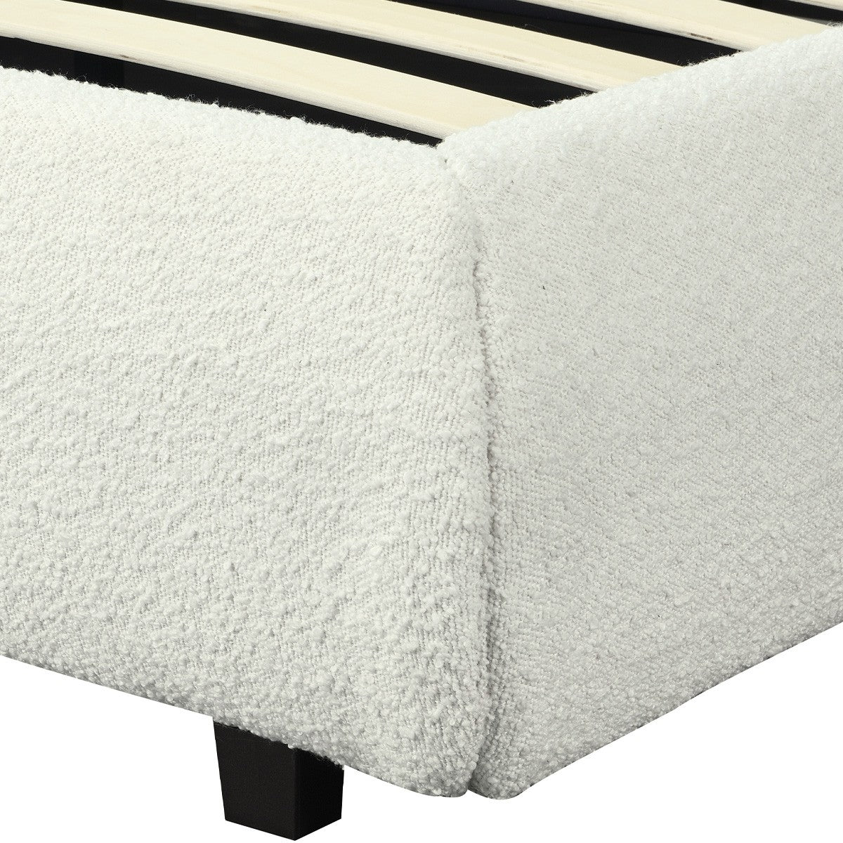 Madisson - Lit Coffre avec Tête de Lit Matelassée en Tissu Bouclé - Beige