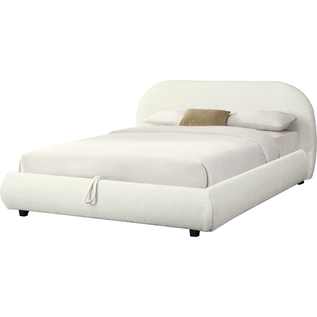 Madisson - Lit Coffre avec Tête de Lit Matelassée en Tissu Bouclé - Beige