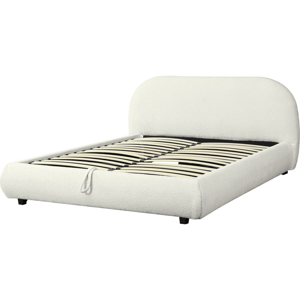 Madisson - Lit Coffre avec Tête de Lit Matelassée en Tissu Bouclé - Beige