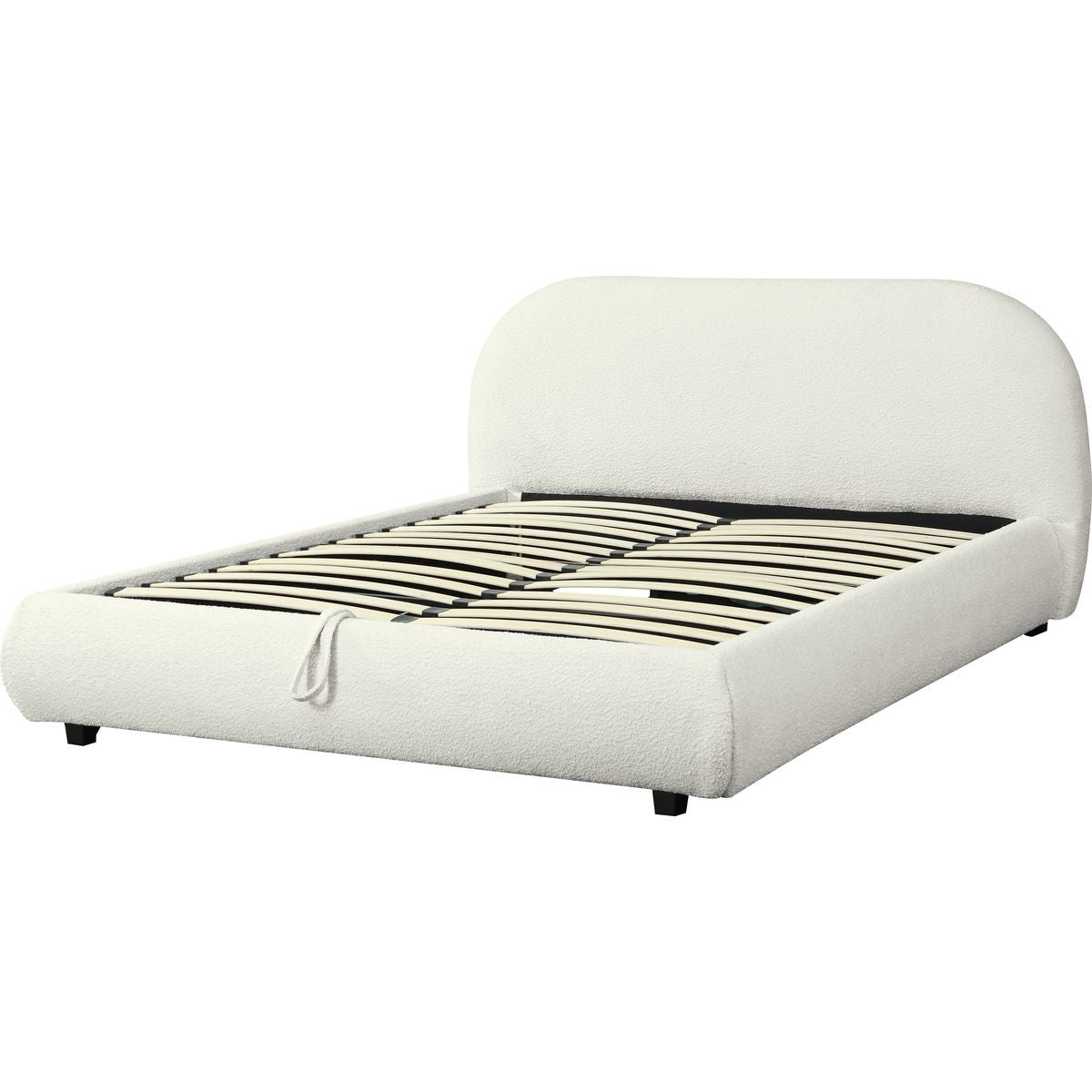 Madisson - Lit Coffre avec Tête de Lit Matelassée en Tissu Bouclé - Beige