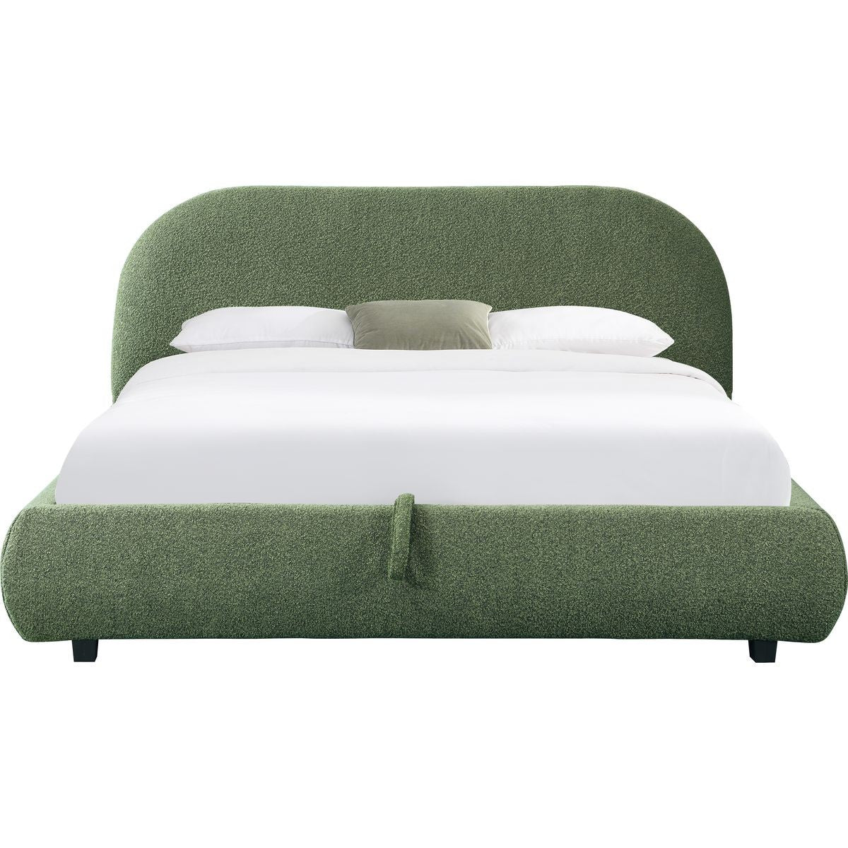Madisson - Lit Coffre avec Tête de Lit Matelassée en Tissu Bouclé - Vert Kaki