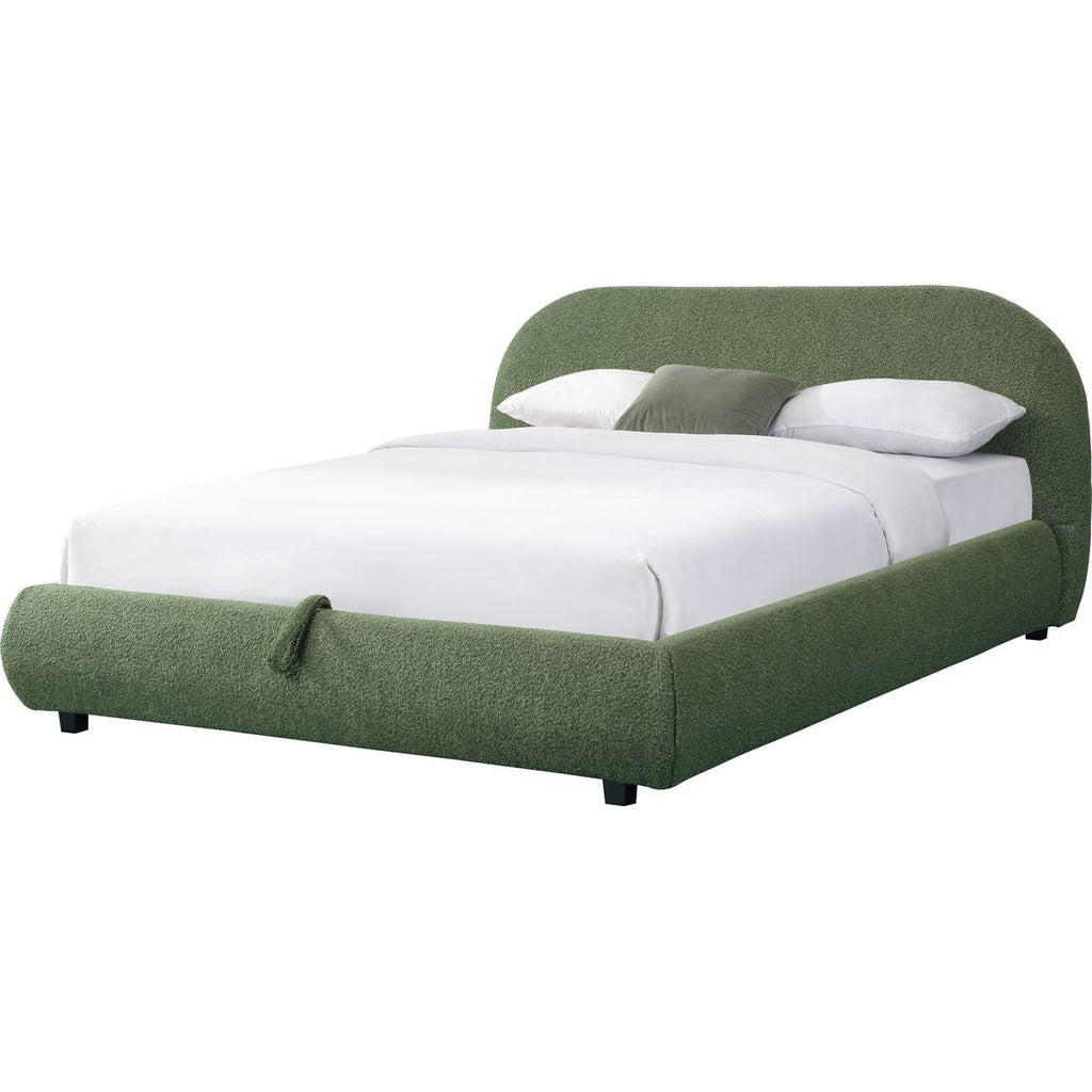 Madisson - Lit Coffre avec Tête de Lit Matelassée en Tissu Bouclé - Vert Kaki