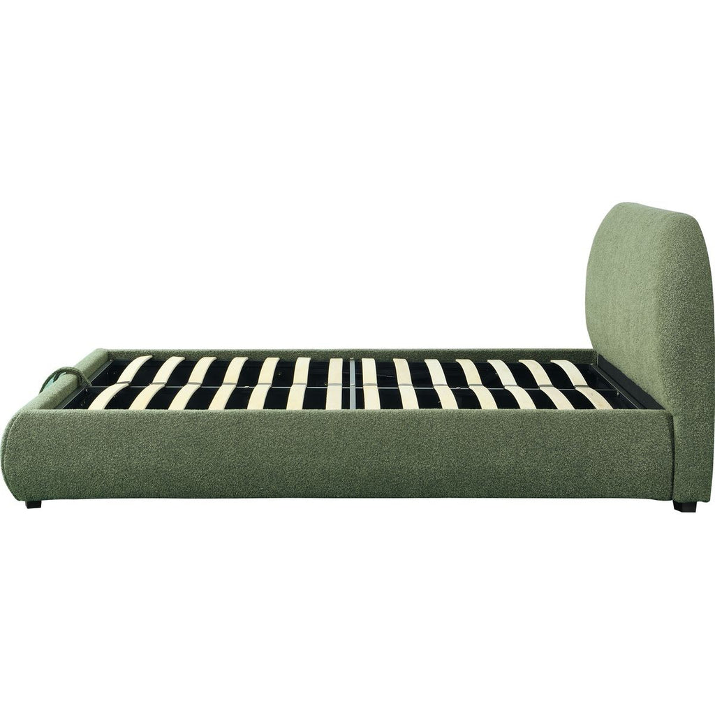 Madisson - Lit Coffre avec Tête de Lit Matelassée en Tissu Bouclé - Vert Kaki
