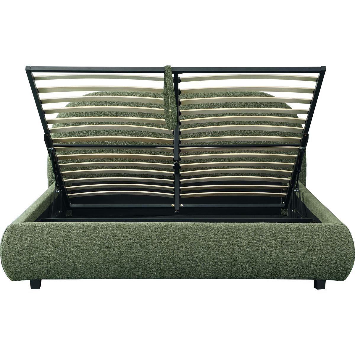 Madisson - Lit Coffre avec Tête de Lit Matelassée en Tissu Bouclé - Vert Kaki