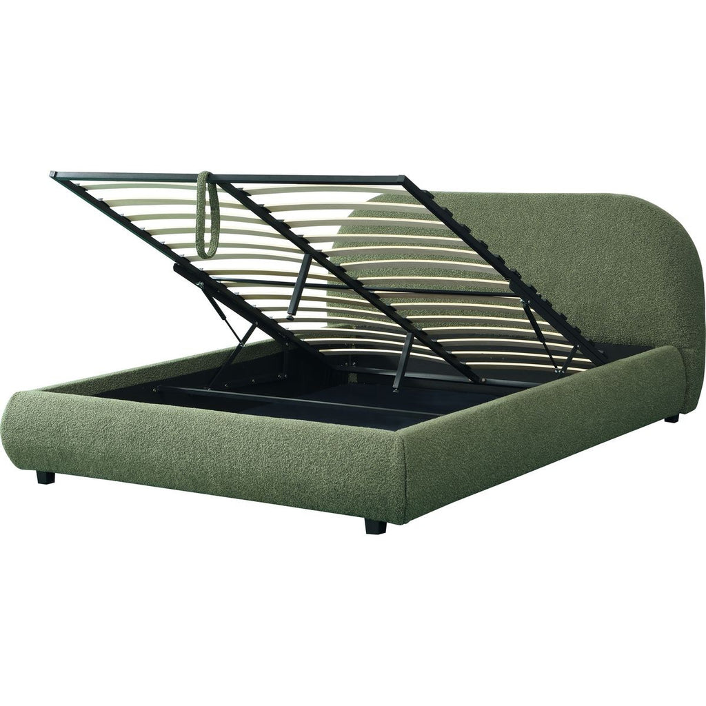 Madisson - Lit Coffre avec Tête de Lit Matelassée en Tissu Bouclé - Vert Kaki