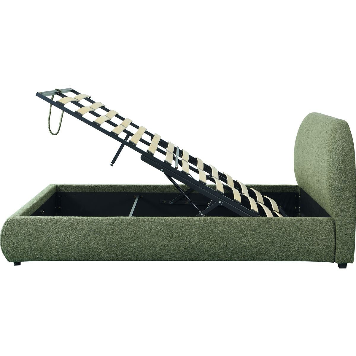 Madisson - Lit Coffre avec Tête de Lit Matelassée en Tissu Bouclé - Vert Kaki