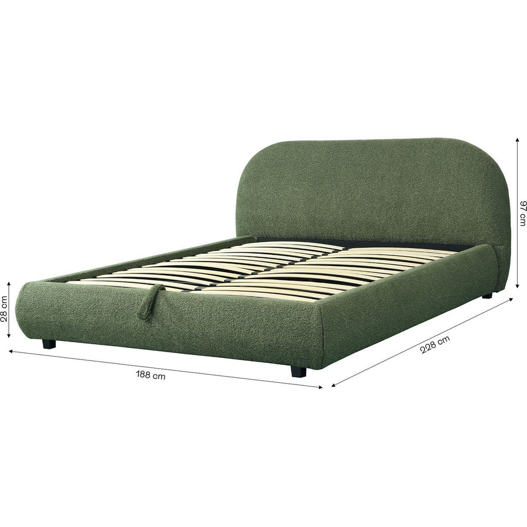 Madisson - Lit Coffre avec Tête de Lit Matelassée en Tissu Bouclé - Vert Kaki