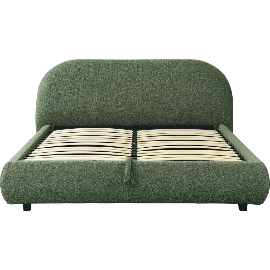 Madisson - Lit Coffre avec Tête de Lit Matelassée en Tissu Bouclé - Vert Kaki