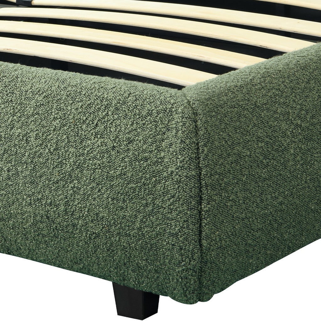 Madisson - Lit Coffre avec Tête de Lit Matelassée en Tissu Bouclé - Vert Kaki