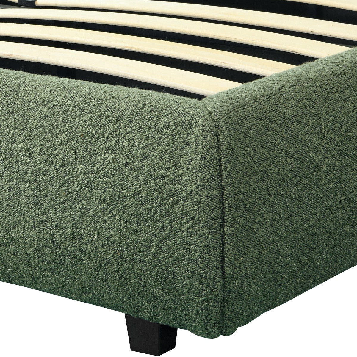 Madisson - Lit Coffre avec Tête de Lit Matelassée en Tissu Bouclé - Vert Kaki