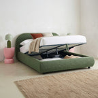 Madisson - Lit Coffre avec Tête de Lit Matelassée en Tissu Bouclé - Vert Kaki