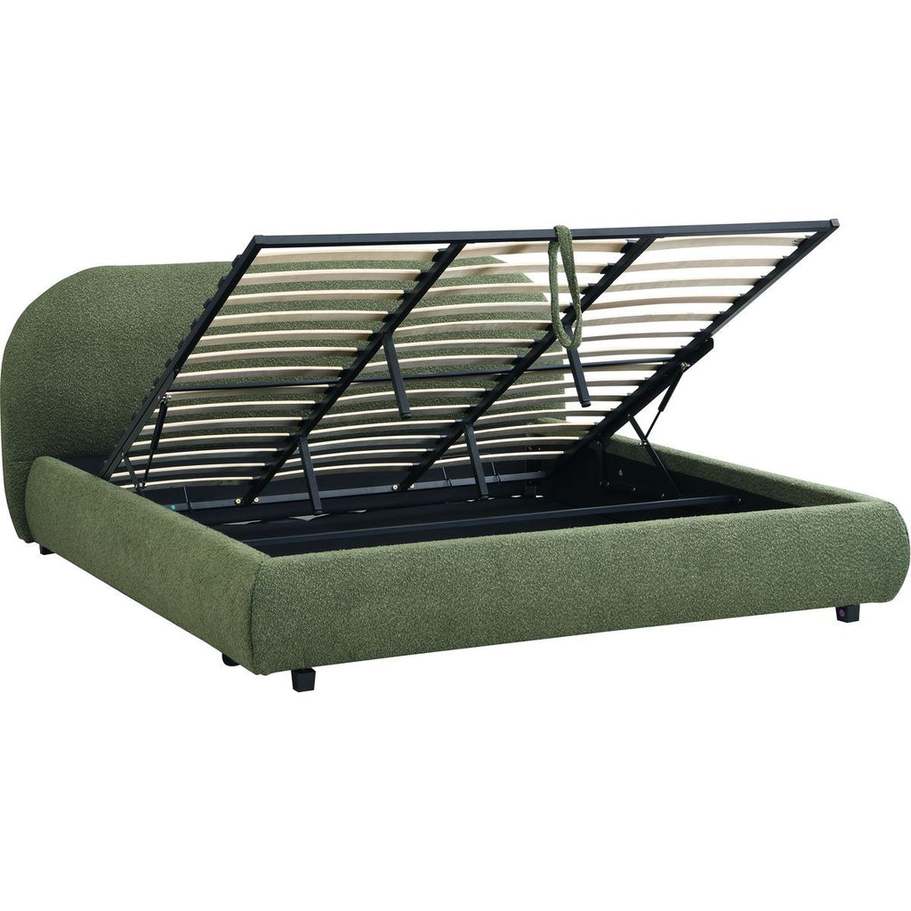 Madisson - Lit Coffre avec Tête de Lit Matelassée en Tissu Bouclé - Vert Kaki