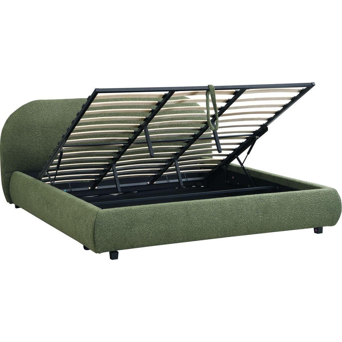Madisson - Lit Coffre avec Tête de Lit Matelassée en Tissu Bouclé - Vert Kaki