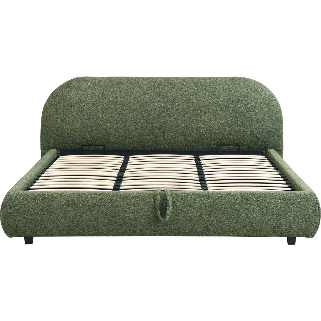 Madisson - Lit Coffre avec Tête de Lit Matelassée en Tissu Bouclé - Vert Kaki