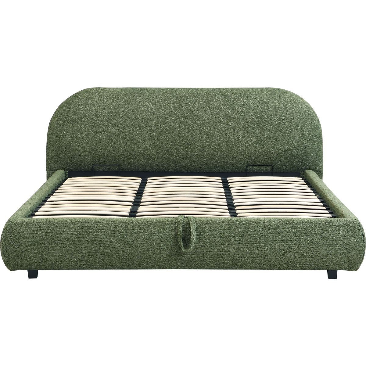 Madisson - Lit Coffre avec Tête de Lit Matelassée en Tissu Bouclé - Vert Kaki