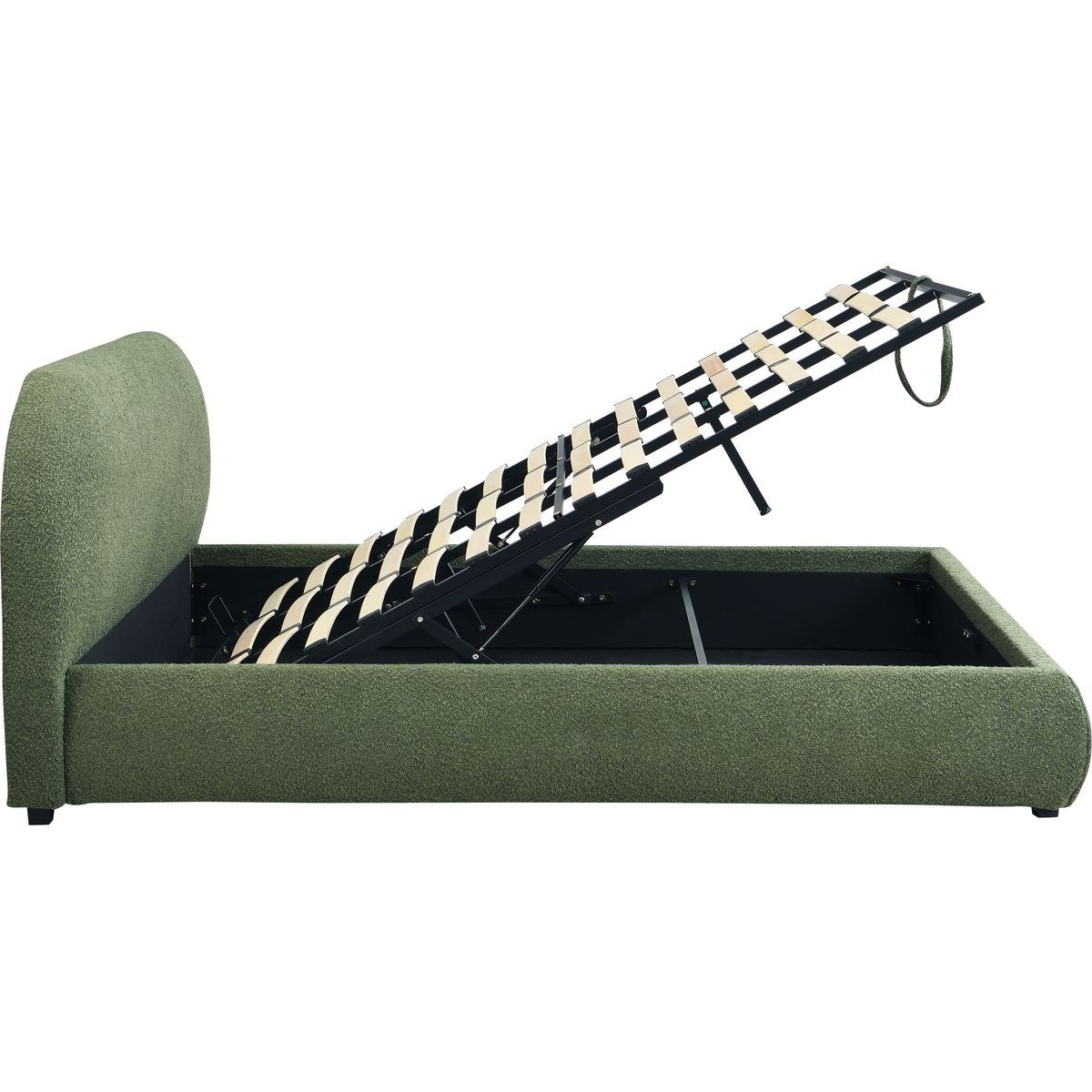 Madisson - Lit Coffre avec Tête de Lit Matelassée en Tissu Bouclé - Vert Kaki