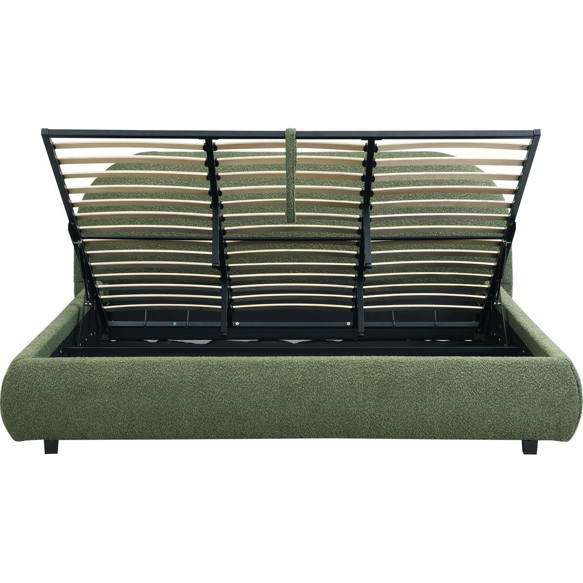 Madisson - Lit Coffre avec Tête de Lit Matelassée en Tissu Bouclé - Vert Kaki