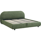 Madisson - Lit Coffre avec Tête de Lit Matelassée en Tissu Bouclé - Vert Kaki