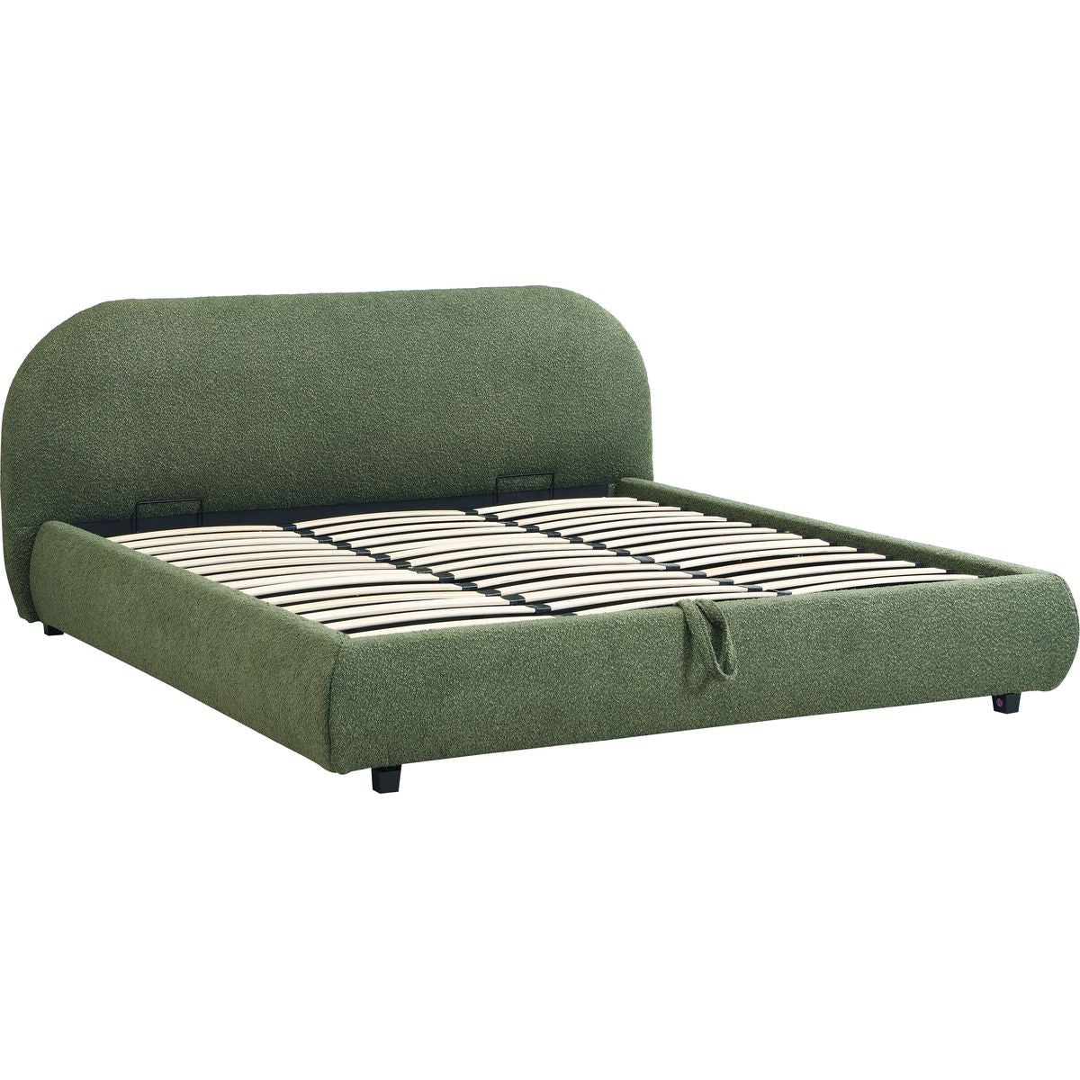 Madisson - Lit Coffre avec Tête de Lit Matelassée en Tissu Bouclé - Vert Kaki