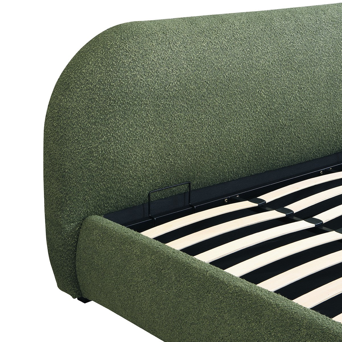 Madisson - Lit Coffre avec Tête de Lit Matelassée en Tissu Bouclé - Vert Kaki
