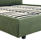 Madisson - Lit Coffre avec Tête de Lit Matelassée en Tissu Bouclé - Vert Kaki