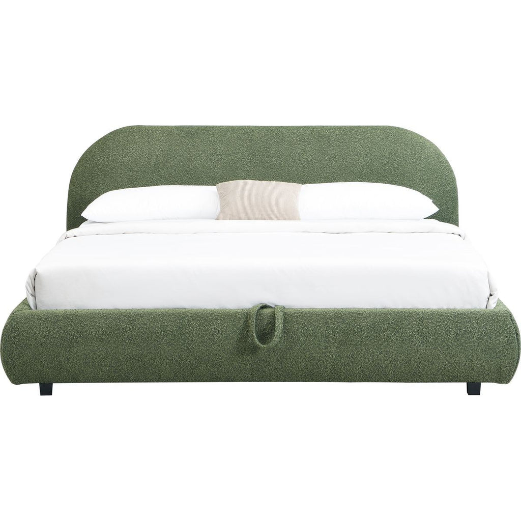 Madisson - Lit Coffre avec Tête de Lit Matelassée en Tissu Bouclé - Vert Kaki