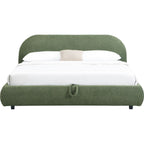Madisson - Lit Coffre avec Tête de Lit Matelassée en Tissu Bouclé - Vert Kaki