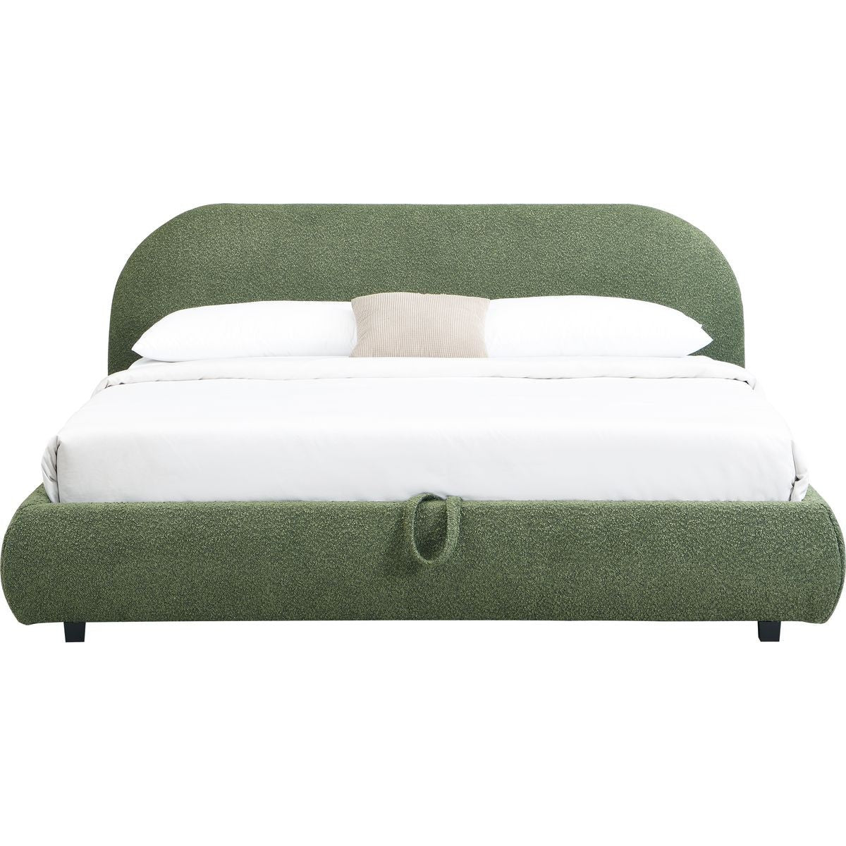 Madisson - Lit Coffre avec Tête de Lit Matelassée en Tissu Bouclé - Vert Kaki