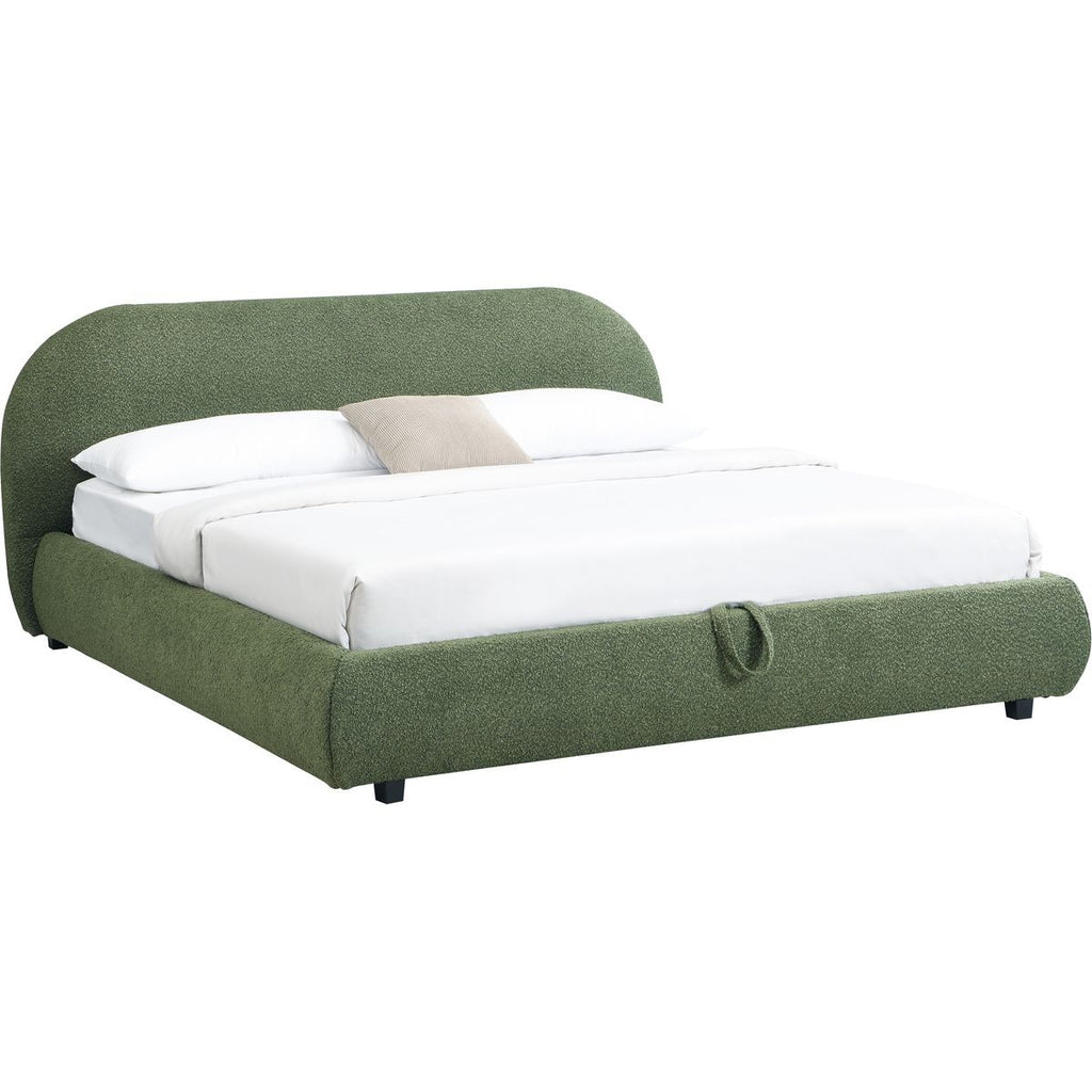 Madisson - Lit Coffre avec Tête de Lit Matelassée en Tissu Bouclé - Vert Kaki