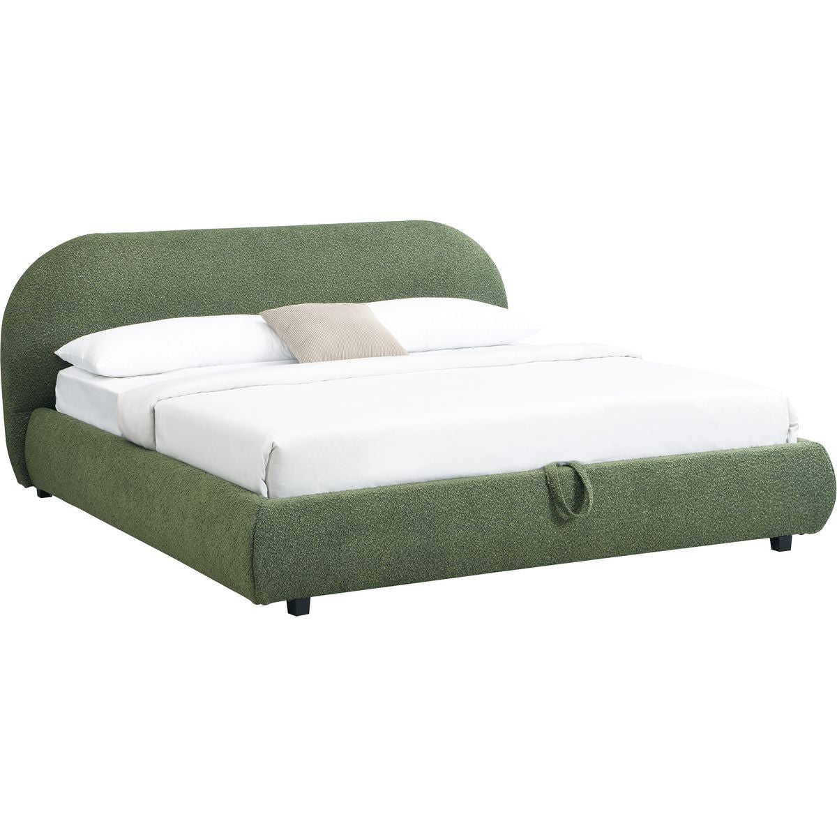 Madisson - Lit Coffre avec Tête de Lit Matelassée en Tissu Bouclé - Vert Kaki