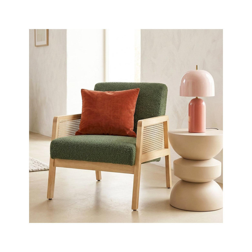Mani - Fauteuil en Cannage et Tissu Bouclé - Vert Kaki