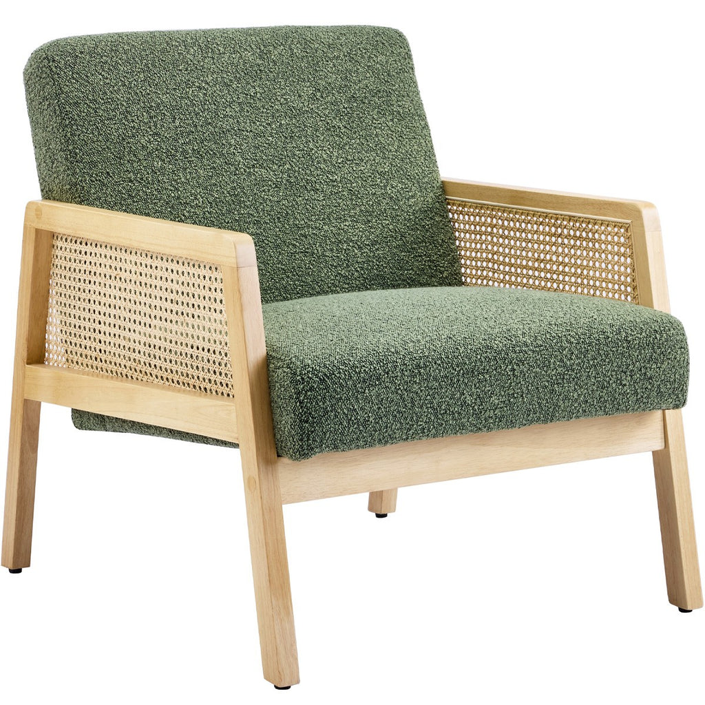 Mani - Fauteuil en Cannage et Tissu Bouclé - Vert Kaki