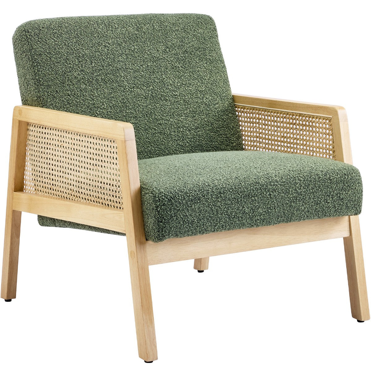 Mani - Fauteuil en Cannage et Tissu Bouclé - Vert Kaki