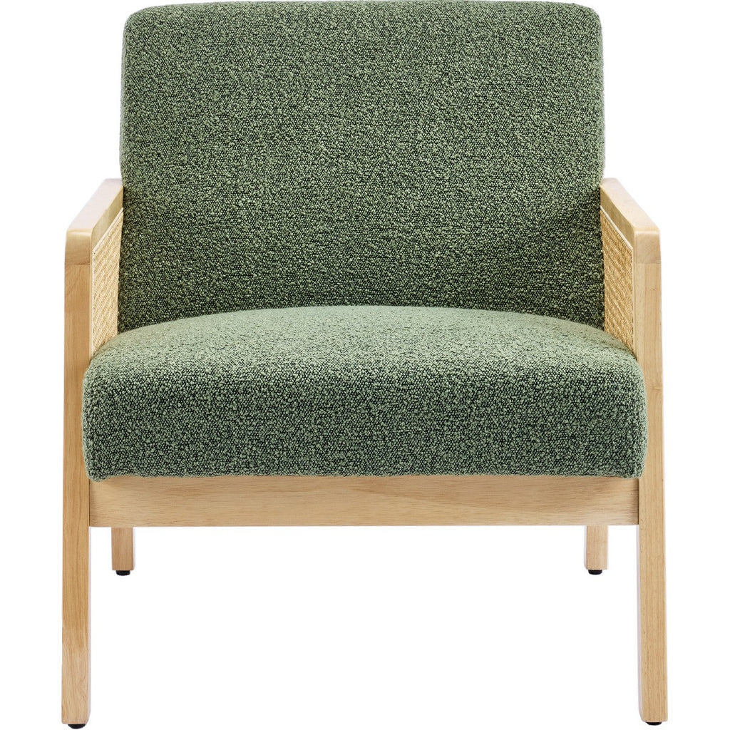 Mani - Fauteuil en Cannage et Tissu Bouclé - Vert Kaki