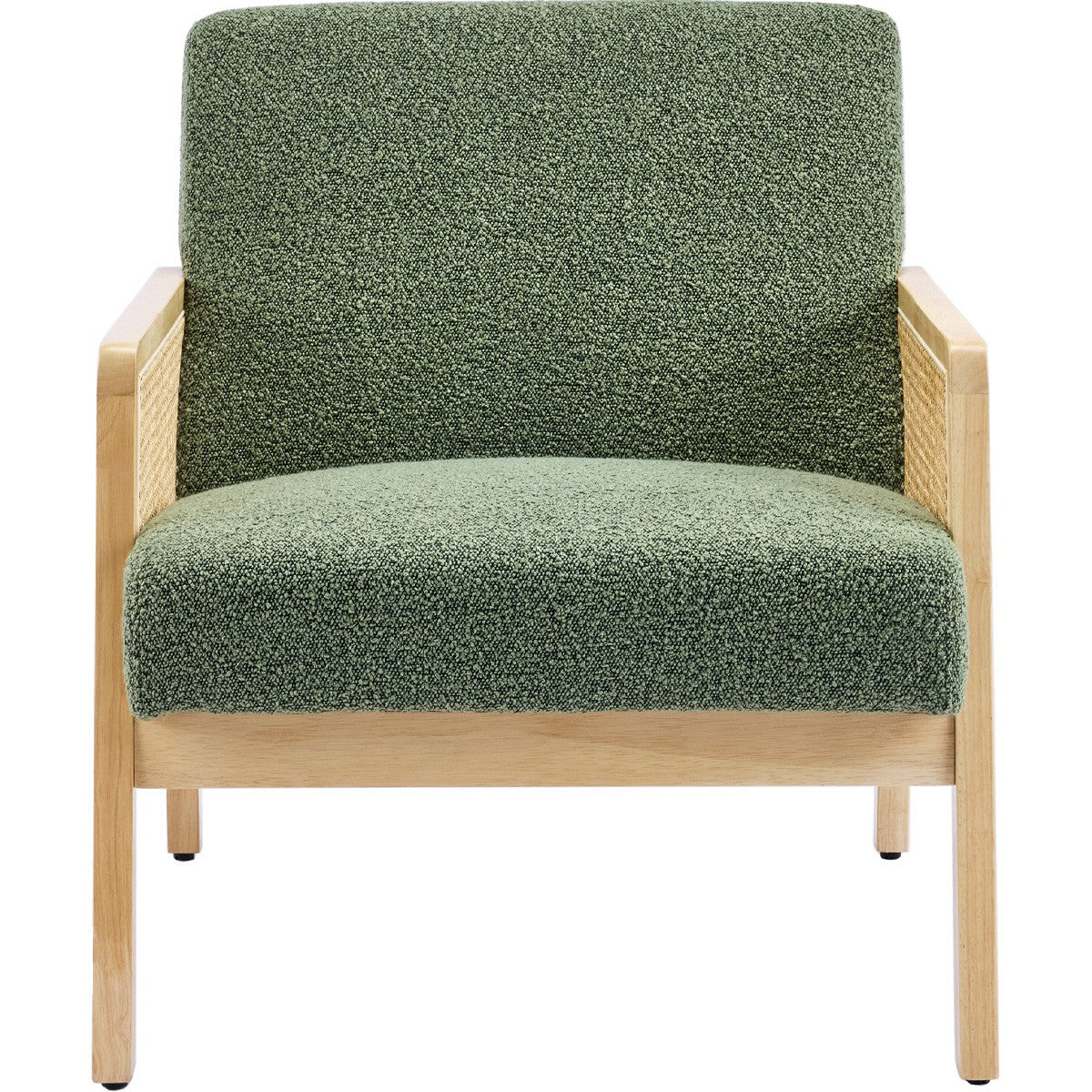 Mani - Fauteuil en Cannage et Tissu Bouclé - Vert Kaki