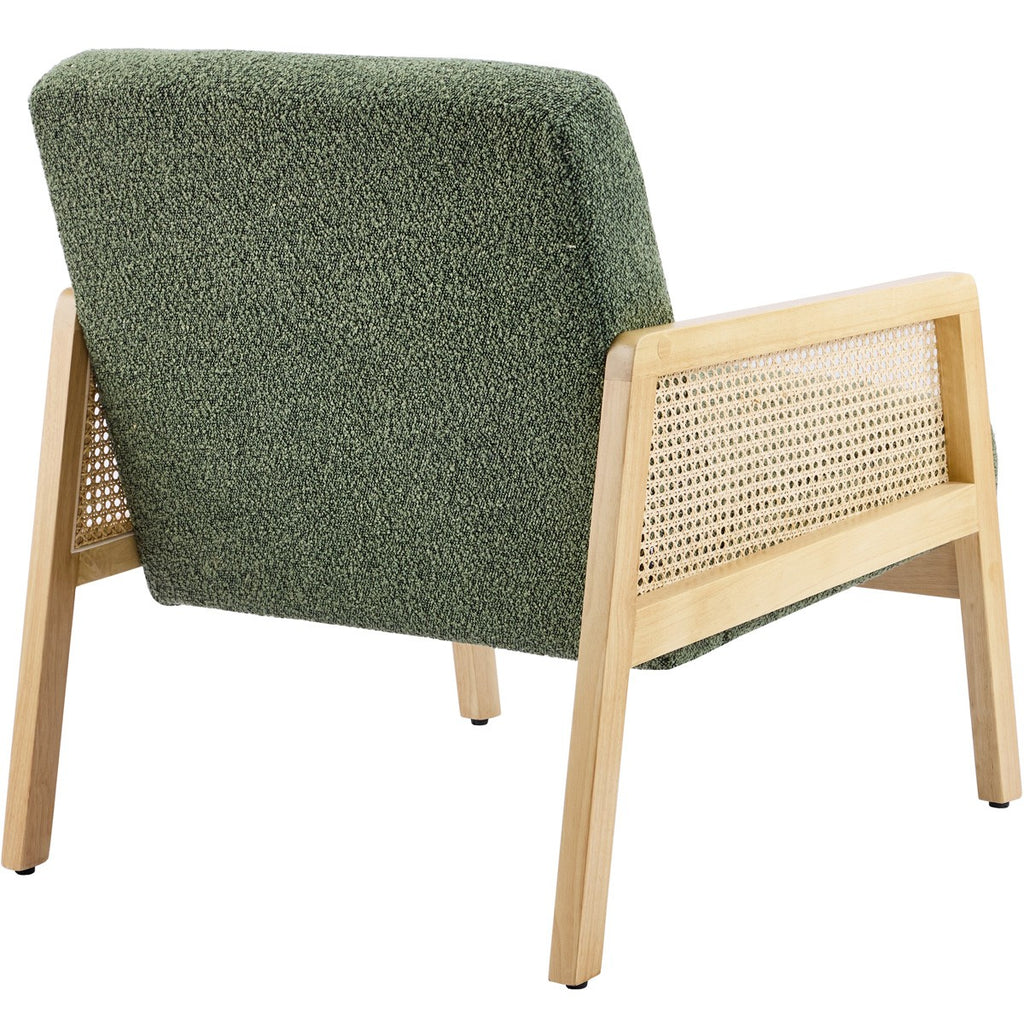 Mani - Fauteuil en Cannage et Tissu Bouclé - Vert Kaki