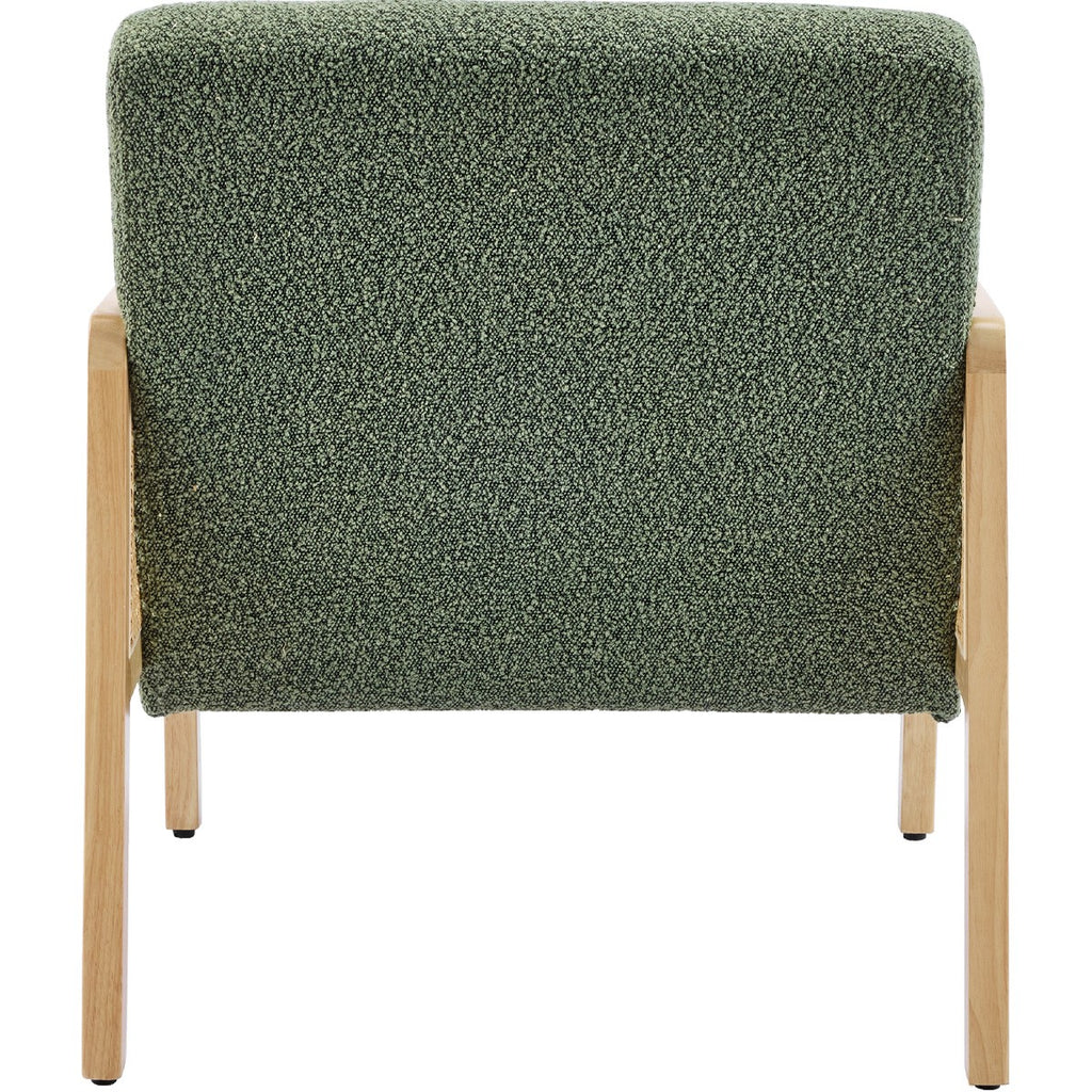 Mani - Fauteuil en Cannage et Tissu Bouclé - Vert Kaki