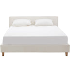Milo - Lit Adulte 140x190 cm avec Tête de Lit Capitonnée en Tissu Bouclé - Beige