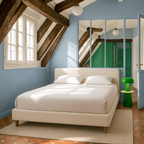 Milo - Lit Adulte 140x190 cm avec Tête de Lit Capitonnée en Tissu Bouclé - Beige