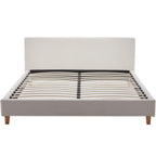 Milo - Lit Adulte 140x190 cm avec Tête de Lit Capitonnée en Tissu Bouclé - Beige