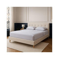 Milo - Lit Adulte 140x190 cm avec Tête de Lit Capitonnée en Tissu - Beige