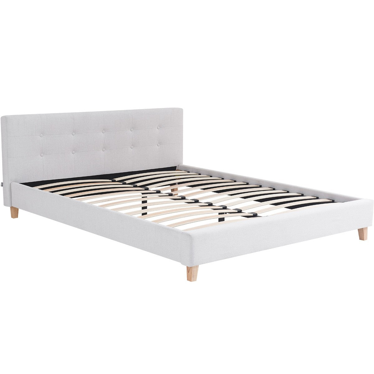 Milo - Lit Adulte 140x190 cm avec Tête de Lit Capitonnée en Tissu - Beige