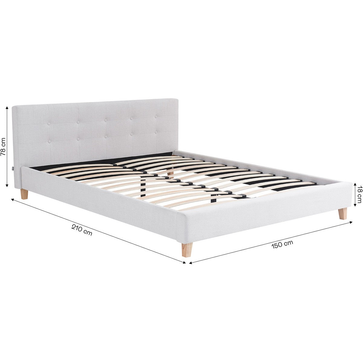 Milo - Lit Adulte 140x190 cm avec Tête de Lit Capitonnée en Tissu - Beige