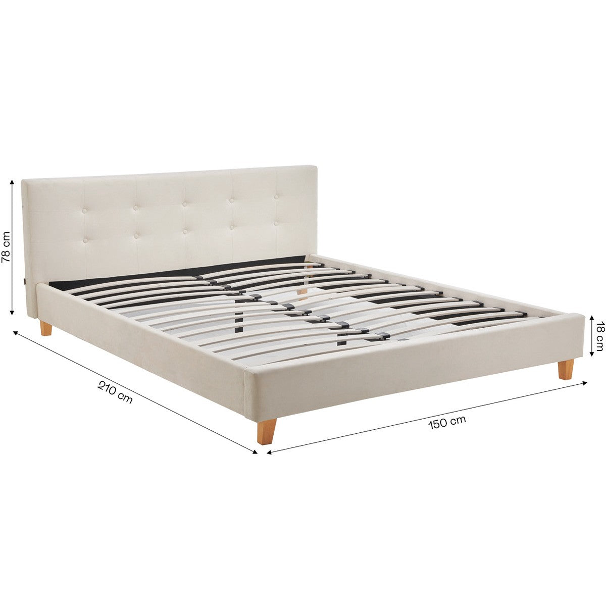 Milo - Lit Adulte 140x190 cm avec Tête de Lit Capitonnée en Velours - Beige
