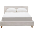 Milo - Lit Adulte 140x190 cm avec Tête de Lit Capitonnée en Velours Côtelé - Beige