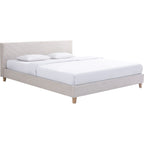 Milo - Lit Adulte 140x190 cm avec Tête de Lit Capitonnée en Velours Côtelé - Beige