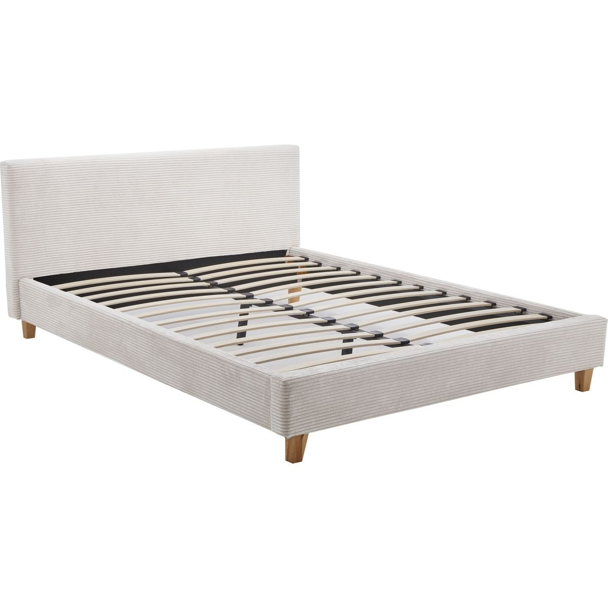 Milo - Lit Adulte 140x190 cm avec Tête de Lit Capitonnée en Velours Côtelé - Beige